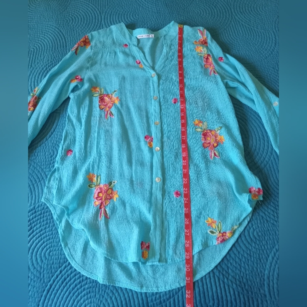 Figueroa & Flower Aqua Embroidered Boho Blouse - Picture 11 of 11